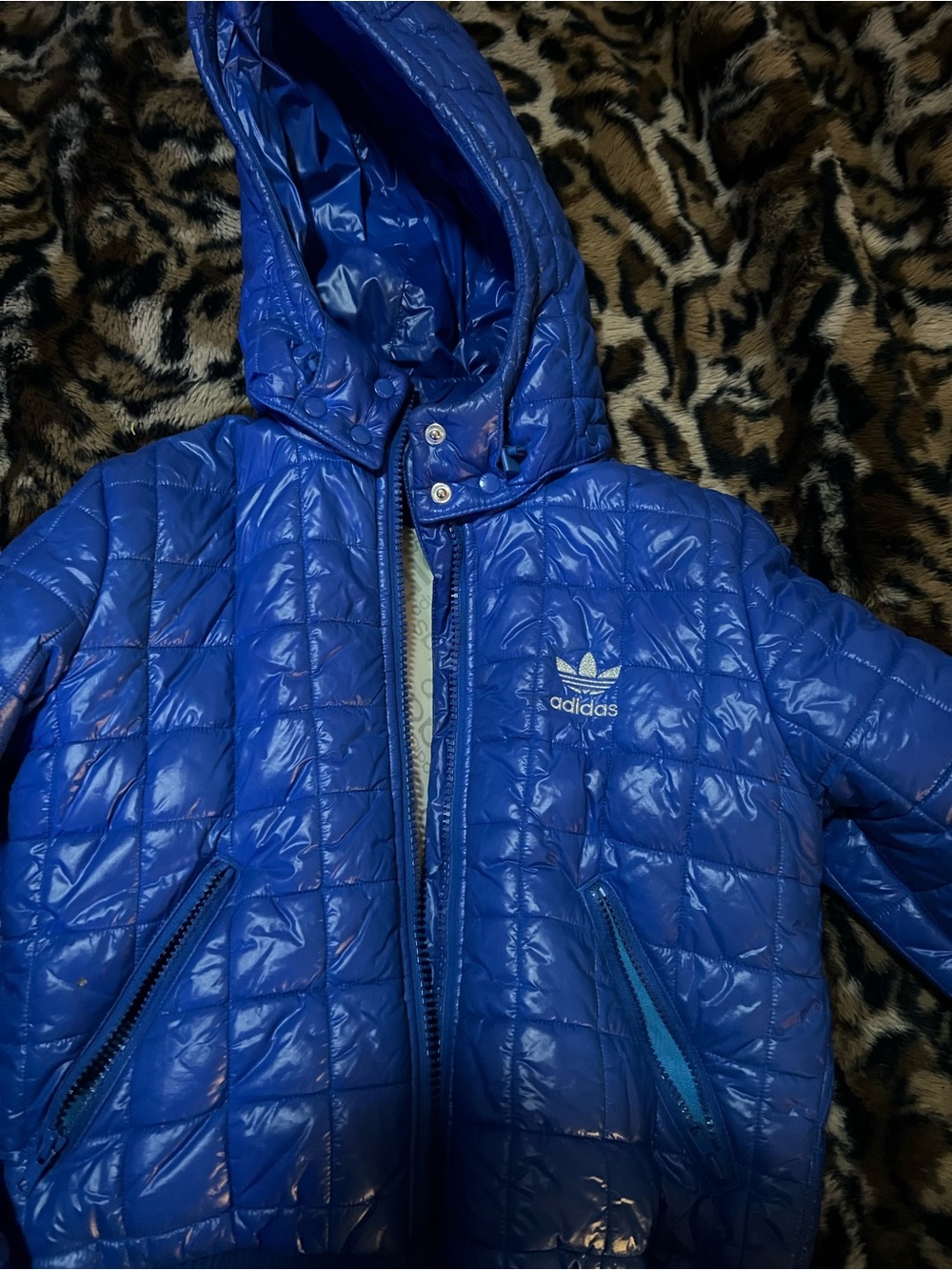 adidas  Blue Quilted Hooded Puffer Coat
